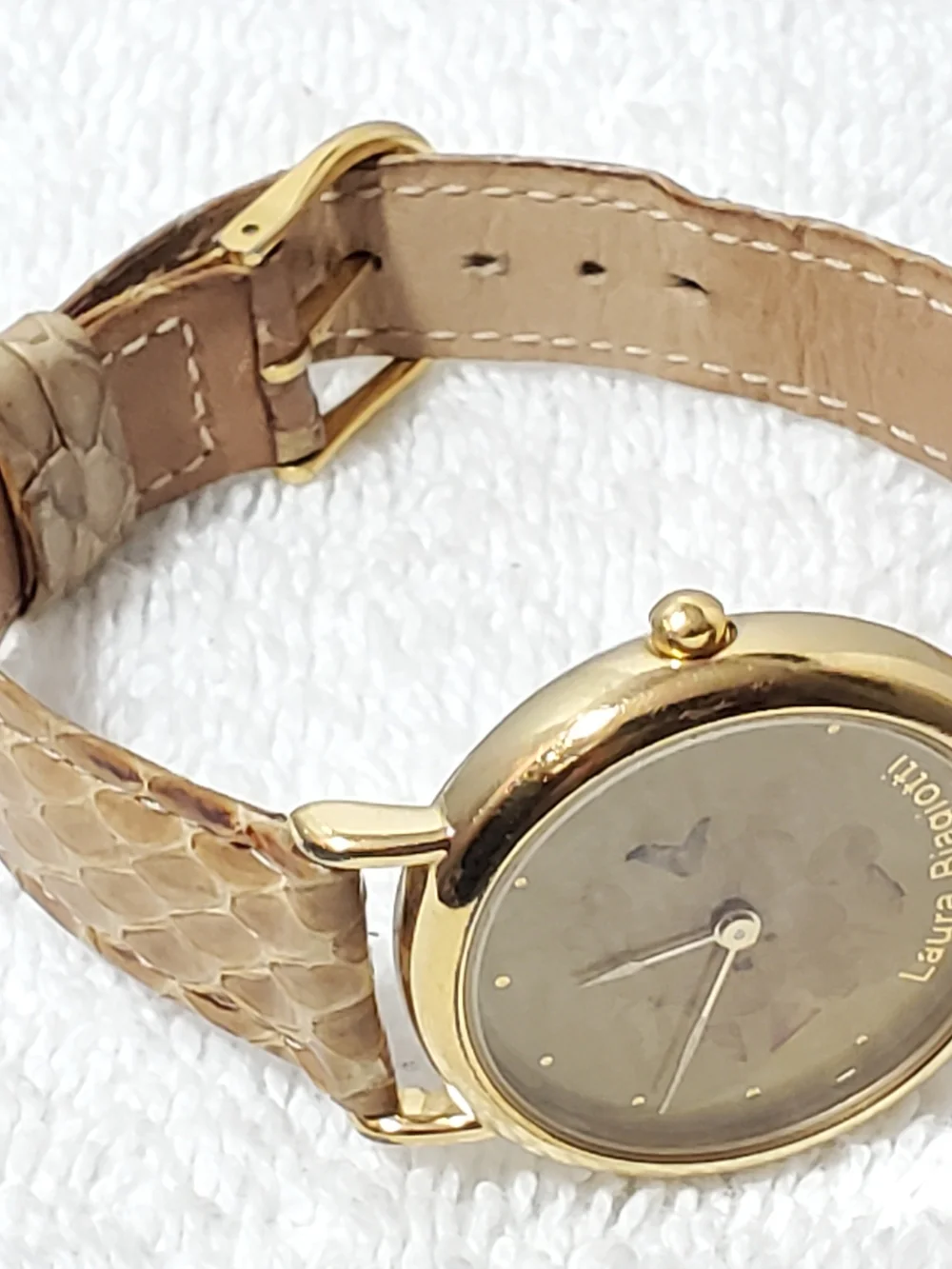 Vintage Laura Biagiotti Gold Plated Women's Watch Pressed Flowers Swiss Made